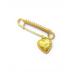 Vintage Gold-Tone Heart Charm Safety Pin Brooch Romantic Coquette